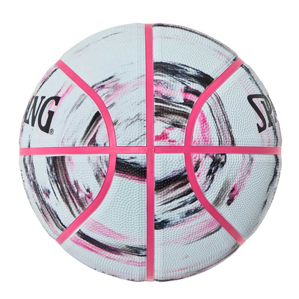 SPALDING Basketball, Marble Rubber, Pink X White, Size 6, 85-120J