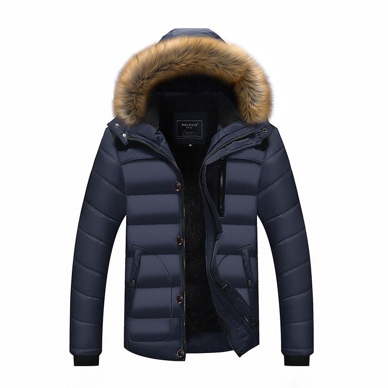 Men's Winter Thick Hooded Jacket with Fur Collar - Warm, Loose, Casual Outdoor Top