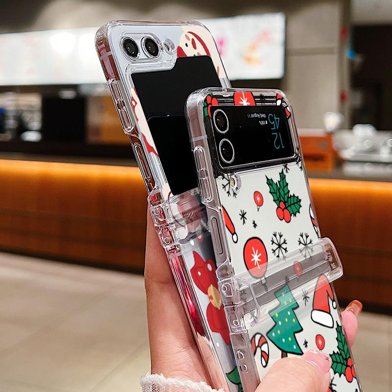 Cute Christmas Pattern Folding Phone Case For Samsung Galaxy Z Flip 6 5 4 3 5G Hard PC Cover For Galaxy Z Flip6 Flip5 Flip4