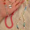 Boho Colorful Beaded Butterfly Necklace for Women Girls Handmade Sweet Imitation Pearl Chain Aesthetic Y2K Jewelry Accessories
