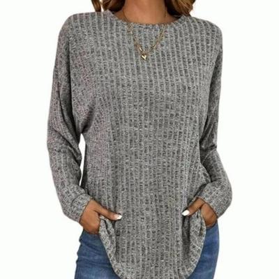 2023 Women Casual Vintage Solid Color T-shirt Spring Autumn Fashion Round Neck Long Sleeve Loose Elegant All-match Pullovers