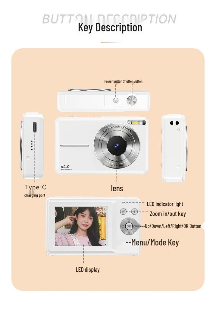 HD Digital Mini Camera for Students & Kids - Selfie & Beauty Features