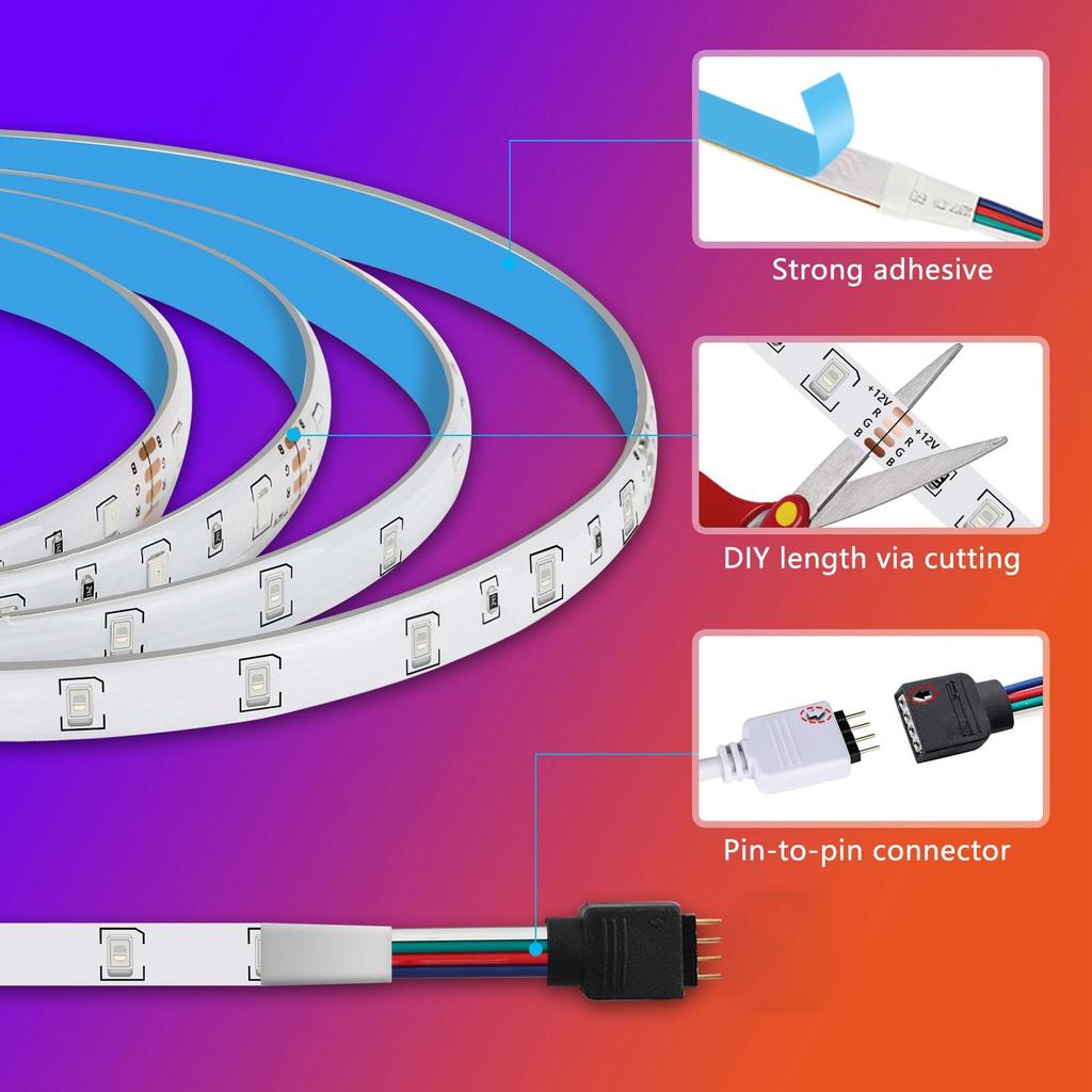 49 Foot Led Light Strip Color Changing Led Tape Light With 44 Key Remote Control And Power Supply