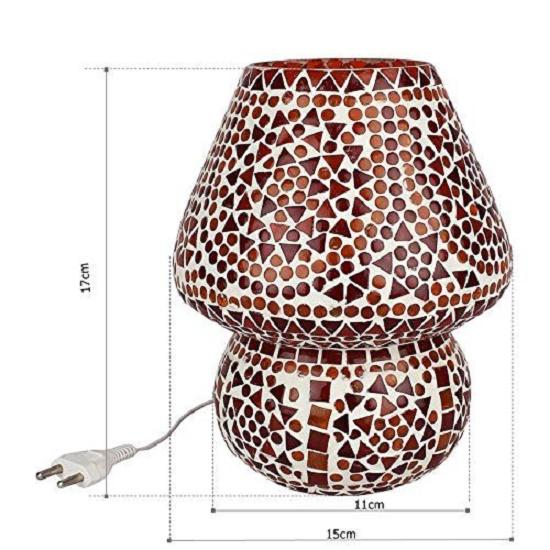 Mushroom Shaped Glass Table Lamp for Bedside Living & Home Decoration Turkish Lamp (Red, 6.5 Inches, Bulb Not Included).