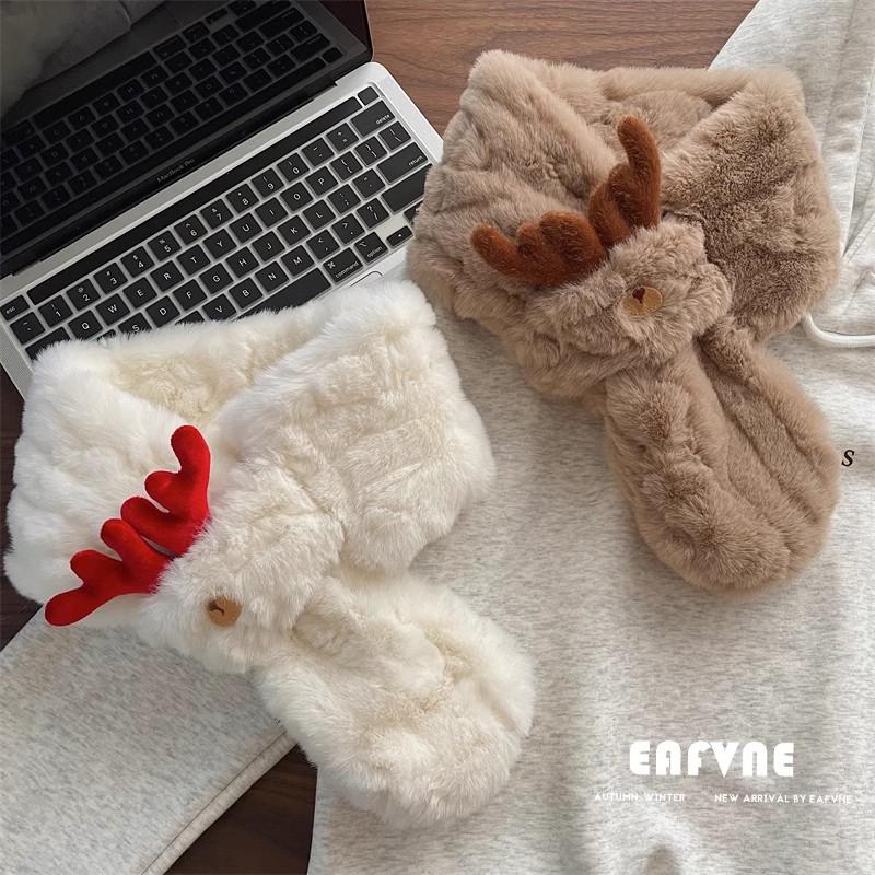 Atmosphäre Geschenk: Damen Flauschiger Winterschal, Faux Rex Kaninchenfell, Vielseitiger Plüsch Rehbrauner Nackenwärmer für Weihnachten & Neujahr