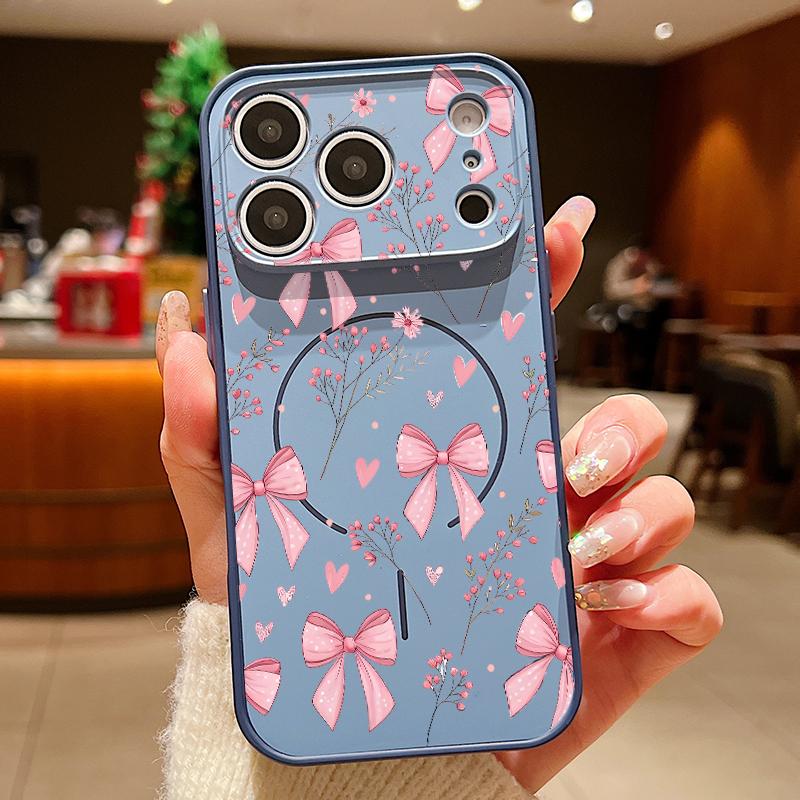 Pink Bowknots Floral Pattern For iPhone 17 Pro Max Funda iPhone 16 15 14 13 Pro Max Skin Feeling Magnetic For Magsafe Shockproof Bumper Cover