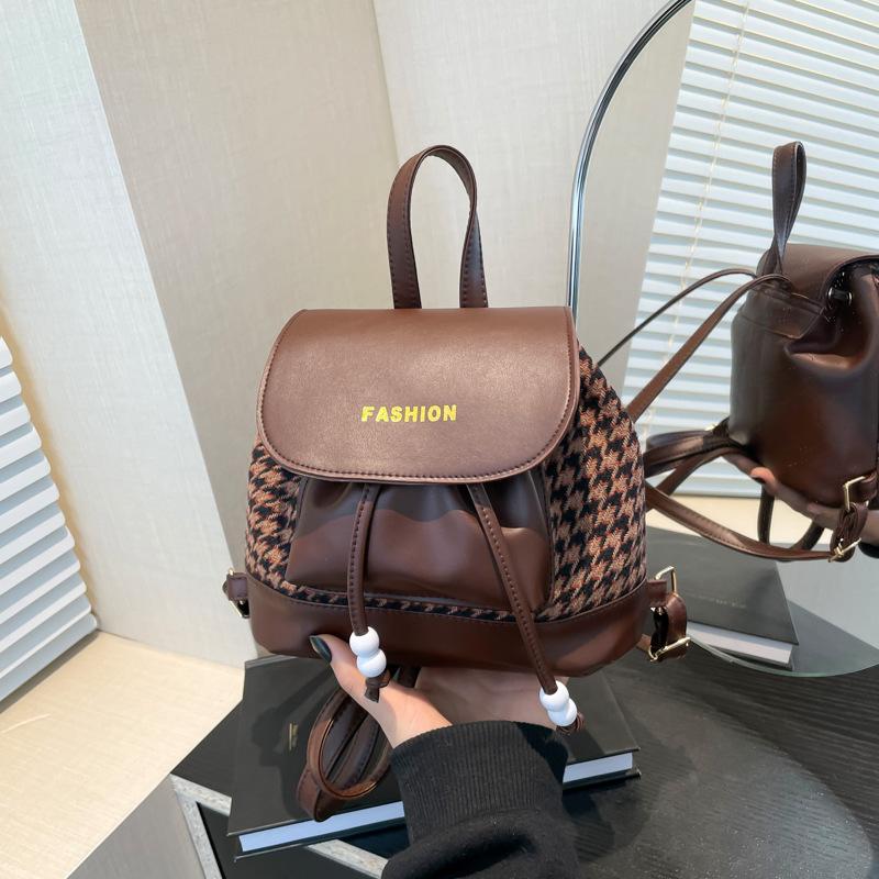 Tasche Damen neuer Retro Rucksack mit großer Kapazität modisch und lässig Herbst Karomuster Schultertasche Handtasche