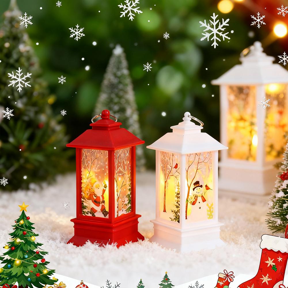 2pcs LED Christmas Candle, LED Tea Light Candles Cages with Holder Elk Santa Claus Printing Candlestick for Christmas Decoration