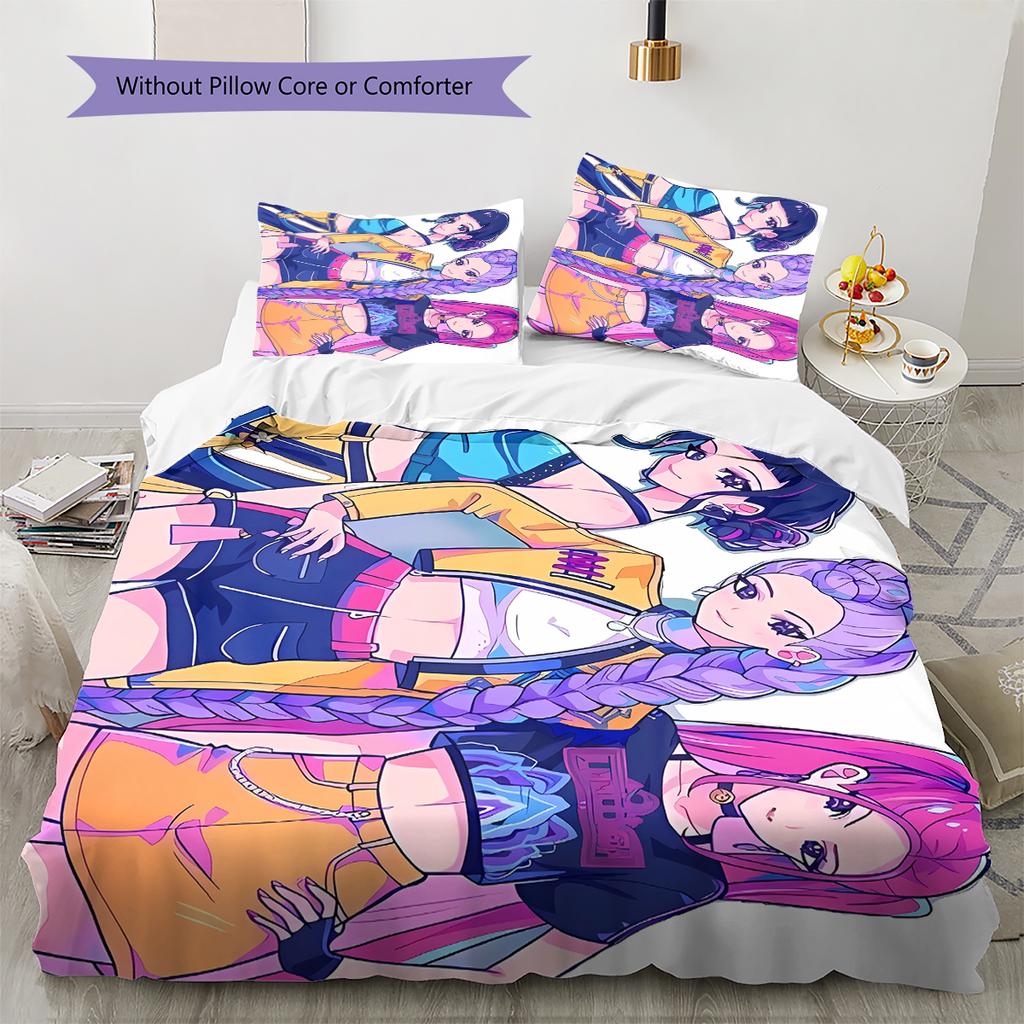 Pościel z wzorem Łowców Demonów K-pop, Zestaw kołdry Poszewka na kołdrę Poszewka na poduszkę Domowy prezent urodzinowy (1 * poszwa na kołdrę + 2 * poszewki na poduszki, bez rdzenia)