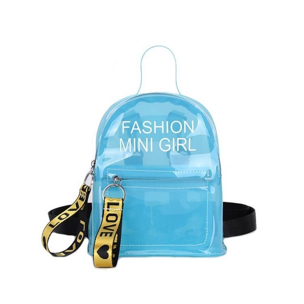 

Waterproof Transparent Mini Backpack Clear Trendy Water-Sprinkling Festival PVC Bag Solid Color Letter Pattern синий