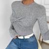 Women Spring Autumn Long Sleeve O Neck Knot Slim Fit Pullover T Shirt Top