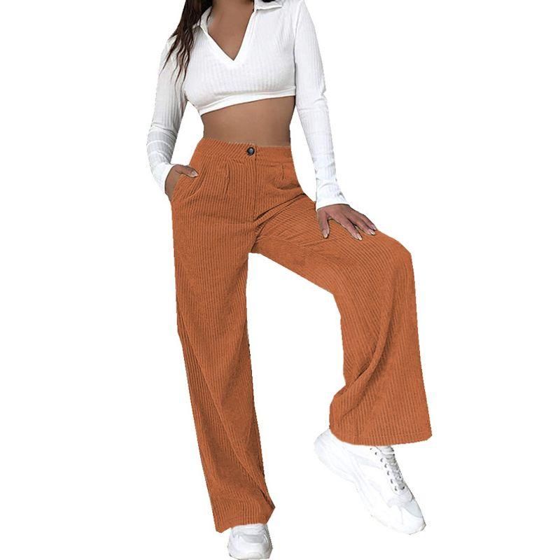 

Solid Color Elastic Waistband Buckle Pure Color Elastic Waist Buckle Pants Orange M