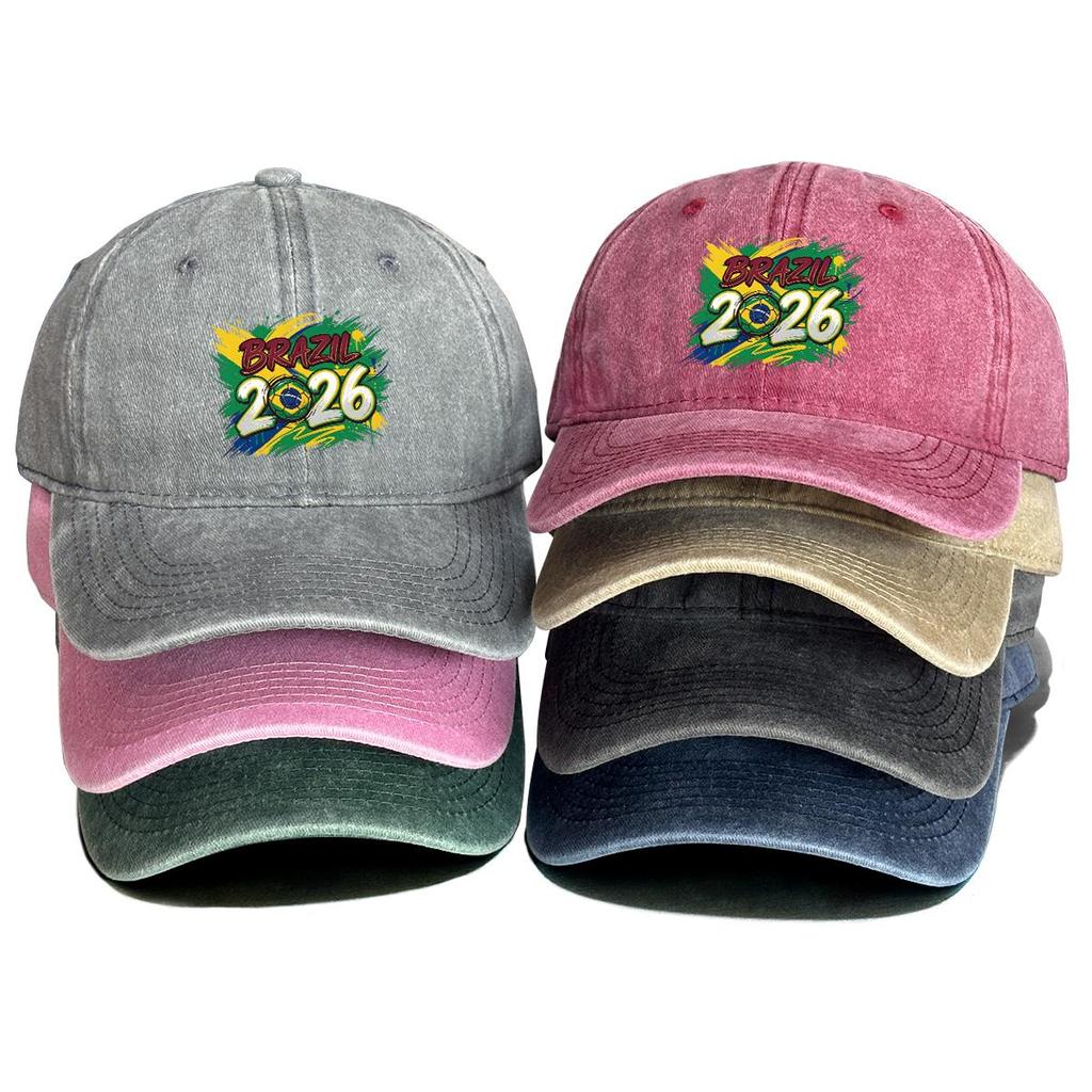 Baseball Hat With 2026 Football Soccer "BRAZIL" Flag Printed , Adjustable Sun Hat Hip Hop Non-Stretch Fabric Leisure Unisex Dad Hat