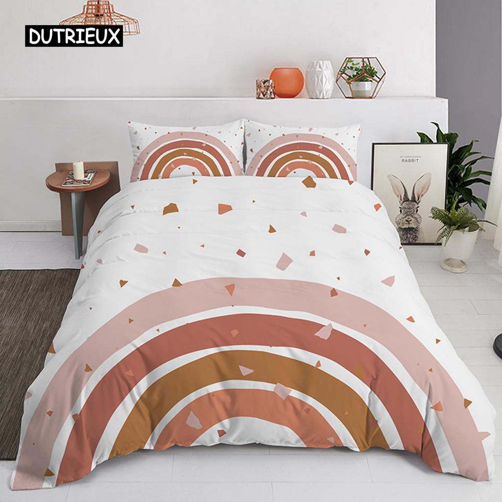 Trendy Pastel Colors Rainbow Bedding Set Baby Kids Duvet Cover 150x210 135x200 With Pillowcases And Zipper
