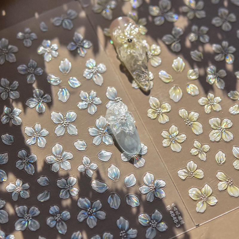 3Pcs Shell Flower Nail Art Sticker Designs Self Adhesive Nail Charm Decoration Stereoscopic Decal Acessories