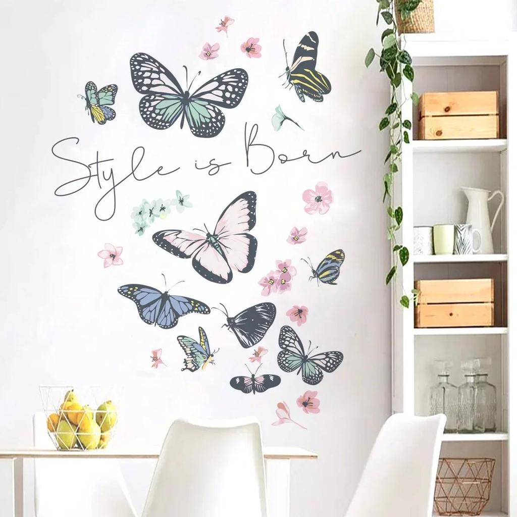 Butterfly Wall Stickers for Living Room Bedroom Decoration Kids Girls Decals Home Background Paper PVC Murals
