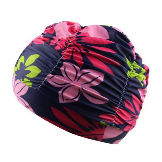 Cloth Swimming Pool Cap for Women, Breathable Colorful Ruffle Swim Cap, Elastic Ear Protection Short Long Hair Bathing Hat