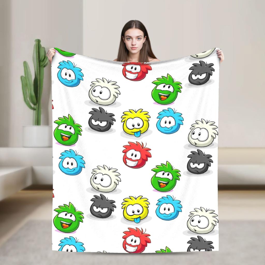 Club Penguin Rainbow Puffle Fleece Throw Blankets Community Game for Bedroom Knitted Blanket Travel Thin Portable Quilt