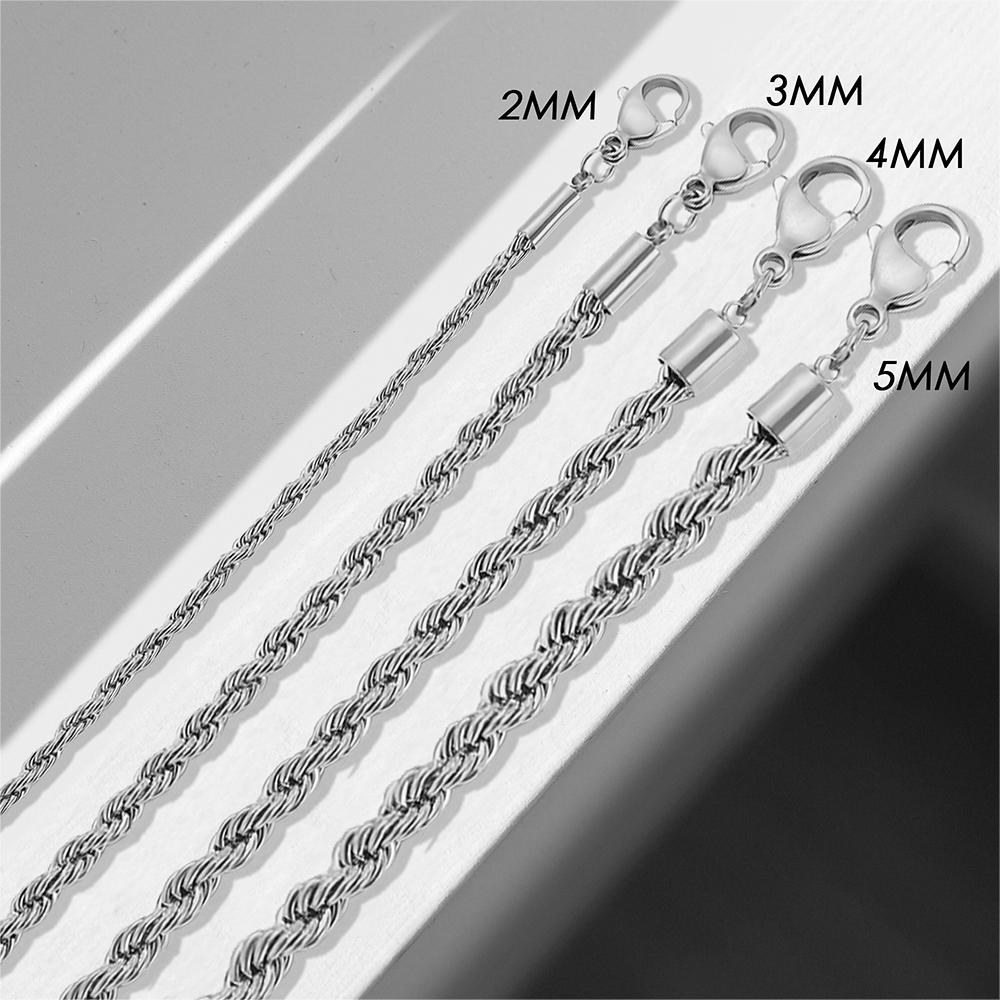 eManco for Woman Man Hip Hop Punk Silver Color Stainless Steel Fashion Jewelry 2/3/4/5MM Twisted Rope Chian Bracelet