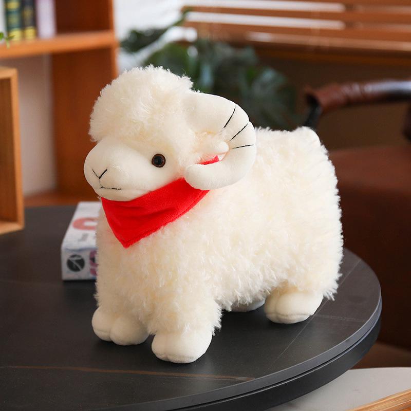 Christmas Red Scarf Big Horn Sheep Plush Doll Ornament