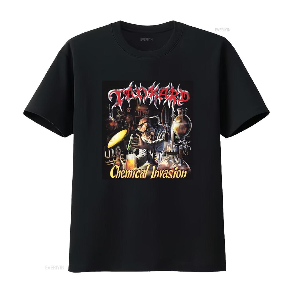 TANKARD CHEMICAL INVASION Black T Shirt Front Back Print Small Rock Band  Vintage Washed Stylish Soft Streetwear Homme
