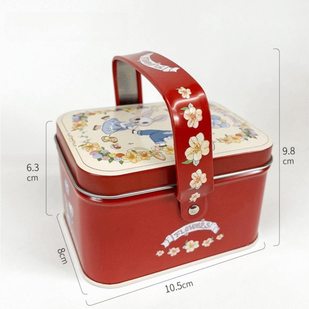 Rabbit Printed Tin Storage Box with Handle Storage Can Portable Tinplate Candy Box  Party