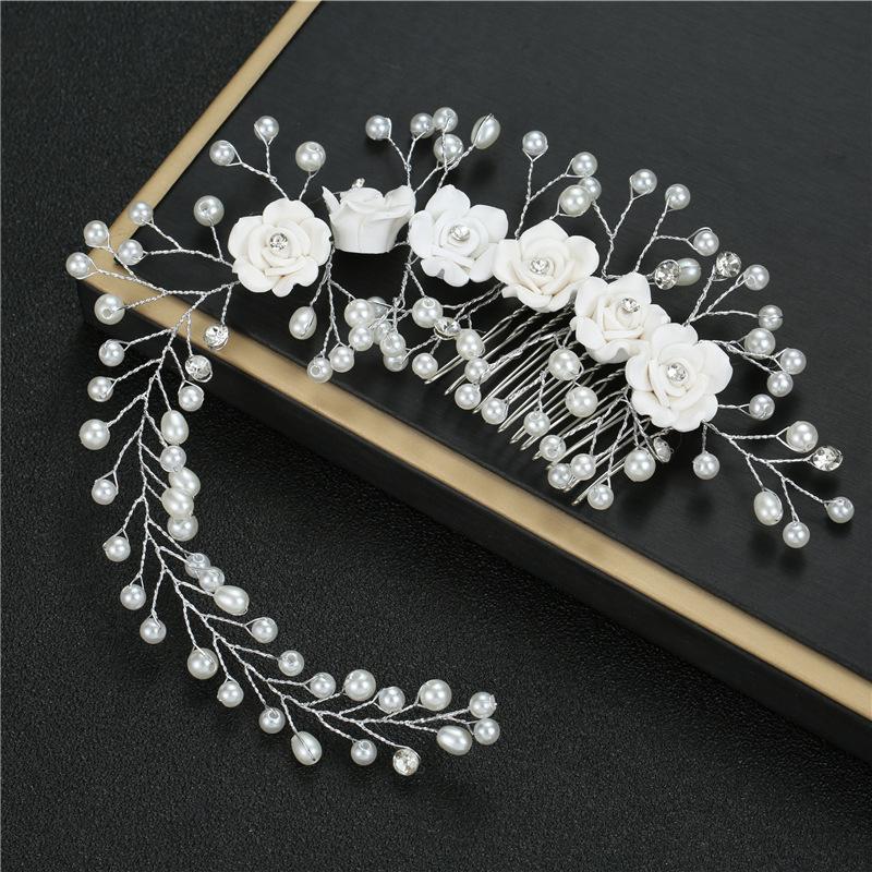 1Pcs Hair Accessories Made Hair Color Pearl Wedding Hair Combs For Bridal Flower Headpiece Women Hair Ornaments Jewelry