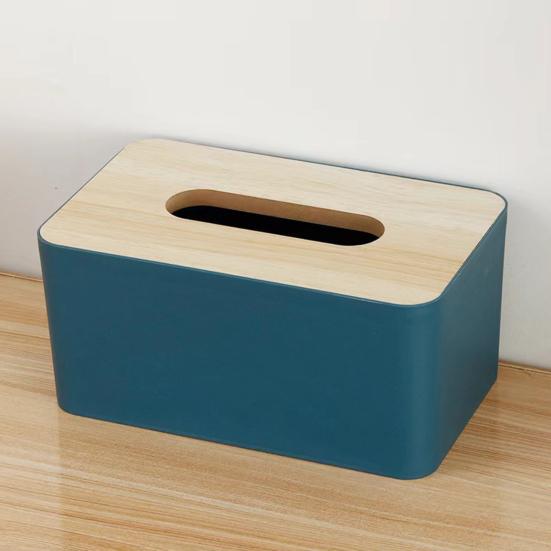 Tissue Box with Solid Wood Lid, Waterproof Design, Long Paper Opening Tissue Dispenser for Home Office