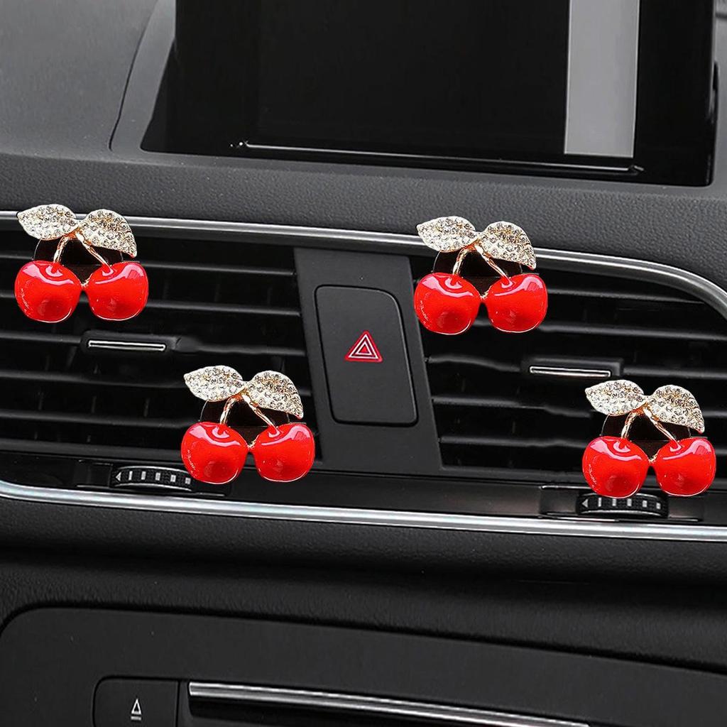 Rhinestone Cherry Car Air Freshener Clip - Decorative Fruit Scent for Vent