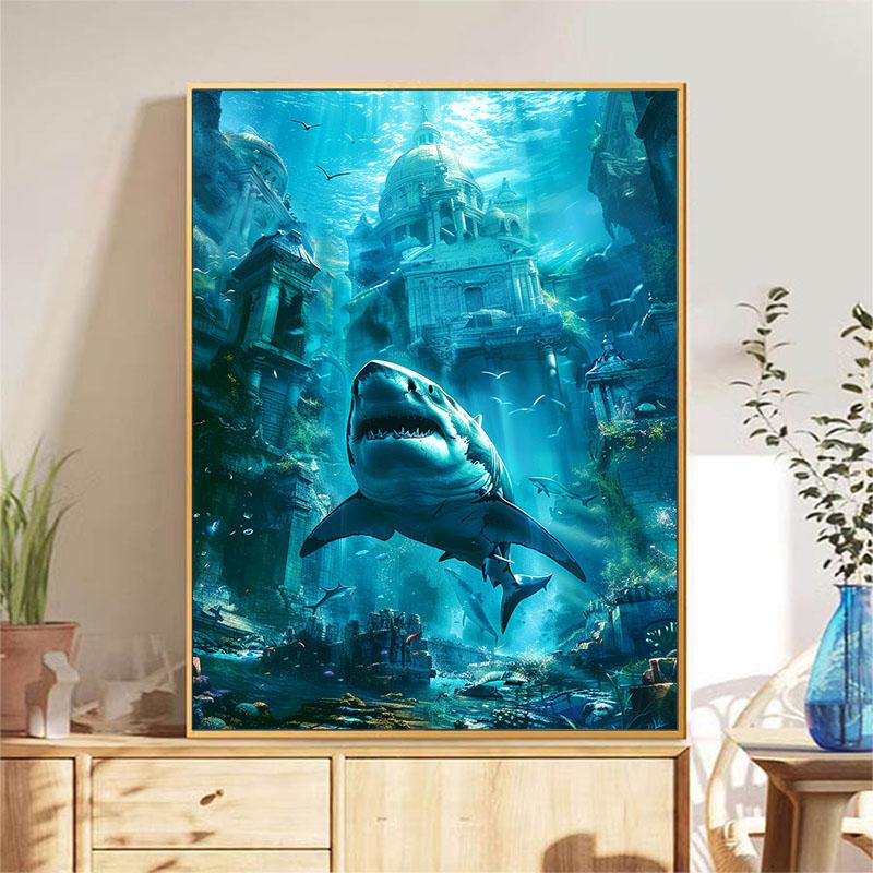 5d DIY Diamond Painting Cross Stitch Underwater World Sharks Diamond Embroidery Mosaic Full Round Drill Home Decor Arts