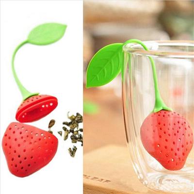 Reuseable Foof Safe Silicone Red Strawberry Shape Tea Leaf Bag Holder Tea Coffee Punch Filter Tea
