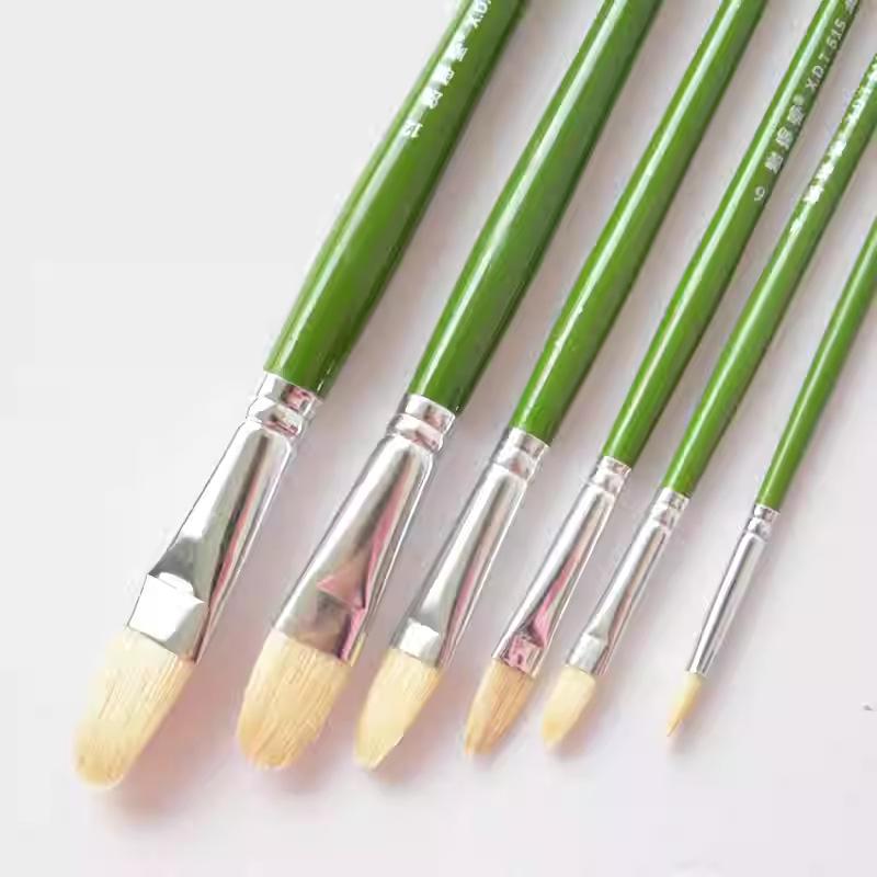 Premium Schweineborsten Pinselset – Flache Runde Pinsel für Gouache, Aquarell, Öl & Acryl (6er Set)