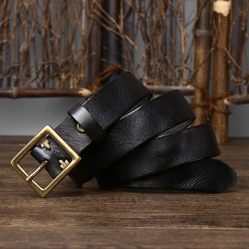 

2.8Cm Korean Version Of Retro Pleated Trendy Belt Women S Leather Pin Buckle New Pure Cowhide Versatile Jeans Belt 90cm