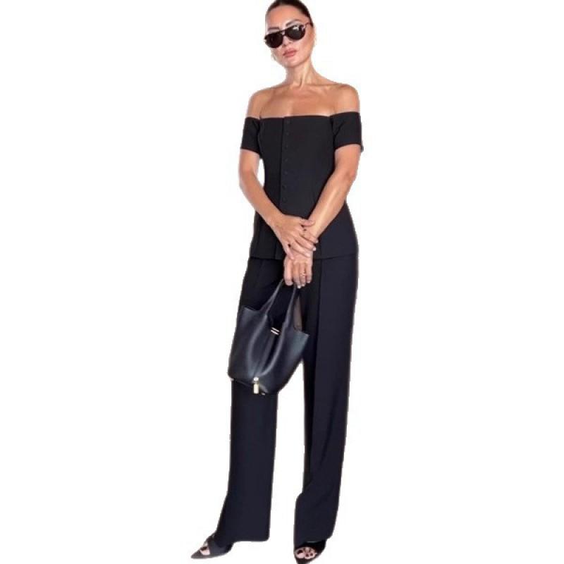 Sleeveless Off Shoulder Top Wide Leg Pants Fashion Set Women Street Style 2025