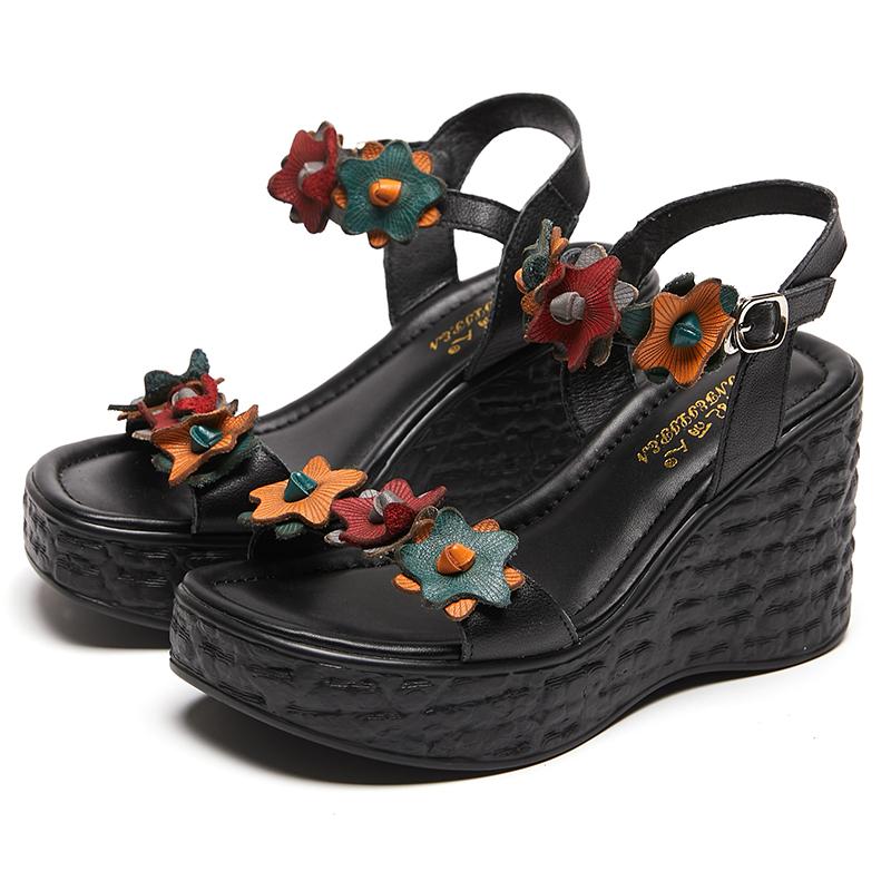 

Мода GKTINOO Натуральная кожа Ретро Высокий каблук Сандалии Женская обувь Ремешок с пряжкой 2025 Новые Весна Лето Танкетка Женские Сандалии на платформе 8.5