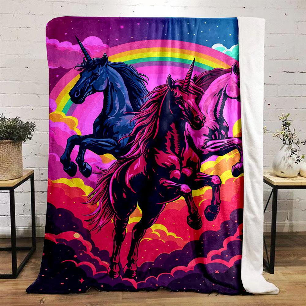 Rainbow Running Unicorn Flannel Printed Blanket Suitable for All Seasons Suitable for Living Room Office Sofa and Travel