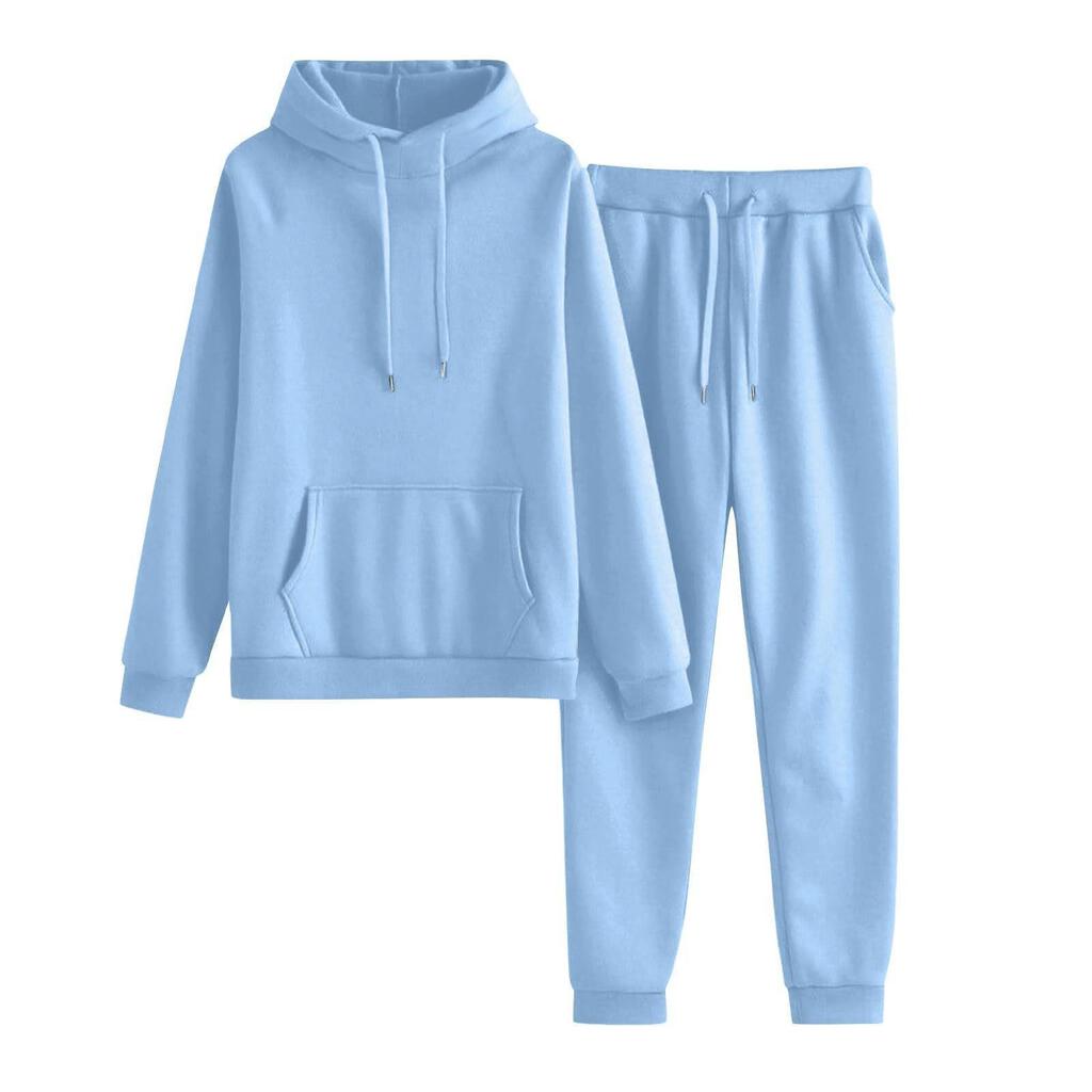 Kapuzenpullover mit hohem Kragen und Plüschfutter & Lässige Hose Set - Herbst/Winter Mode