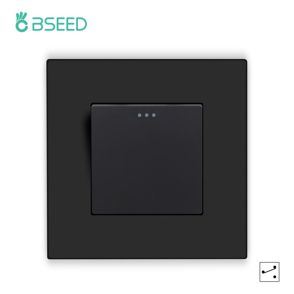 BSEED 1/2/3Gang Mechanical Button Switches 2Way For Stairs Plus EU Sockets USB Type-c Power Ports Matte Plastic Frames Black