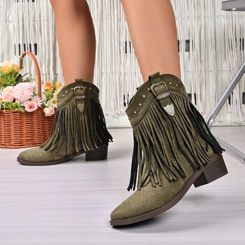 Fashion New Womens Short Boots Metal Buckle Non-slip Wear-resistant Block Heel Shoes Thick Heel Women's Suede Ankle Boots