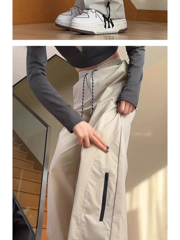 Women's Wide-Leg Cargo Pants: American Vibe, Windproof & Waterproof, Perfect for Spring & Autumn Mountaineering and Casual Workwear.