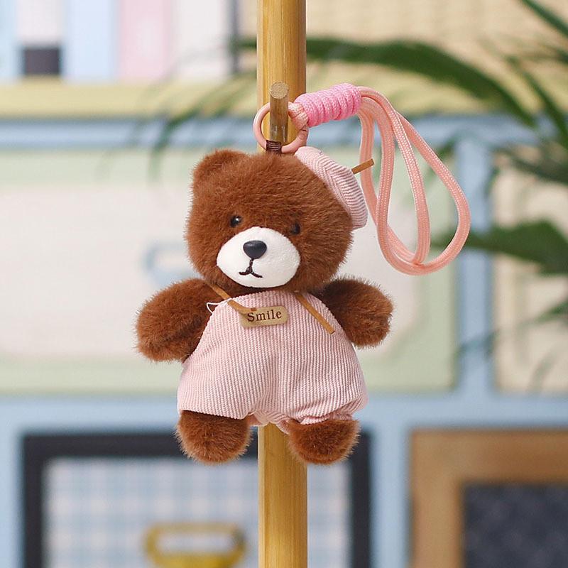 Plush Bear Keychain With Cute Overalls For Wedding Gift And Bag Decoration