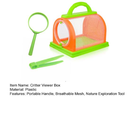 1 Set Critter Viewer Box with Tweezers Magnifying Glass Portable Handle Mesh Kids Outdoor Nature Exploration Small Animal Catcher Observation