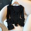 Maglione da Donna Invernale Pullover Caldo Lavorato a Maglia Scollo a V Bordatura in Pizzo Manica Lunga Oversize Maglione Top