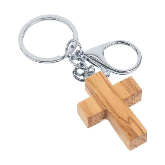

Крест из оливкового дерева ручной работы, подвесной брелок для ключей, сумки, брелок для ключей, нежный аксессуар для рукоделия серебряный