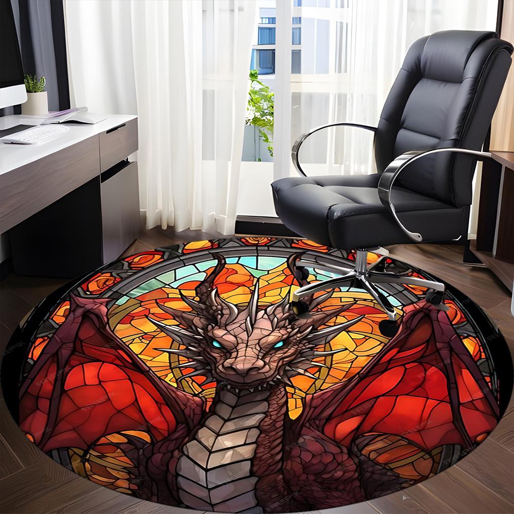 1pc Stained Glass Dragon Office Round Area Rug, Under Office Chairs Bedroom Living Room Home Decor, Room Deco, Available in Various Sizes
