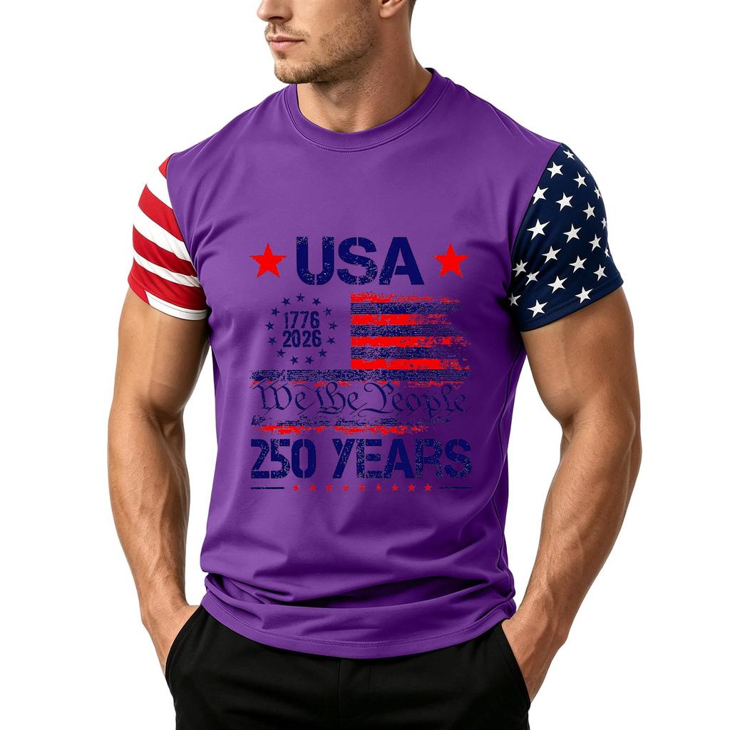 Men's Independence Day Flag Print Short Sleeve T-Shirt, Loose Casual Daily Summer Tops