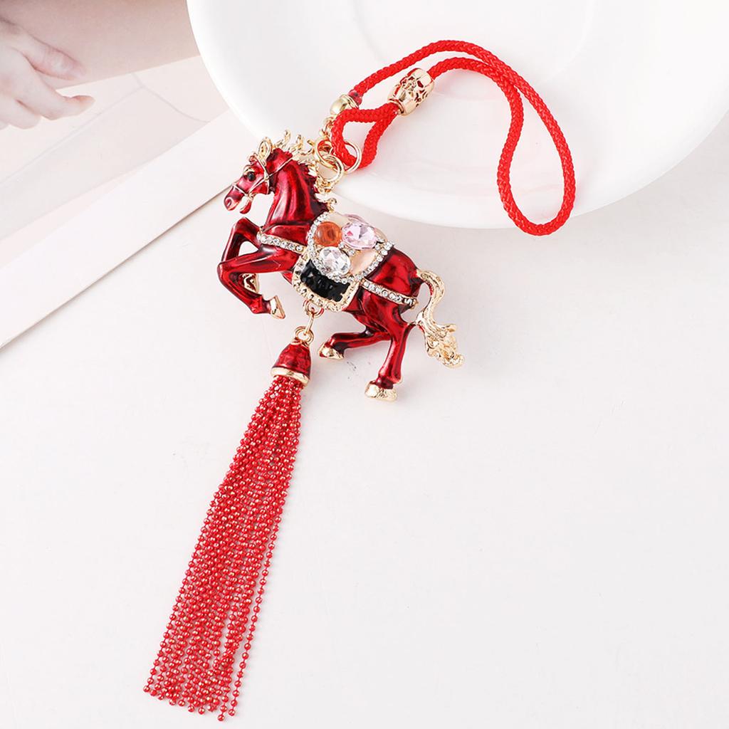 Multi Functional Chinese Inspired Horse Tassels Keyring for Car Interior Decoration Alloy Easy Mount Gift Giving