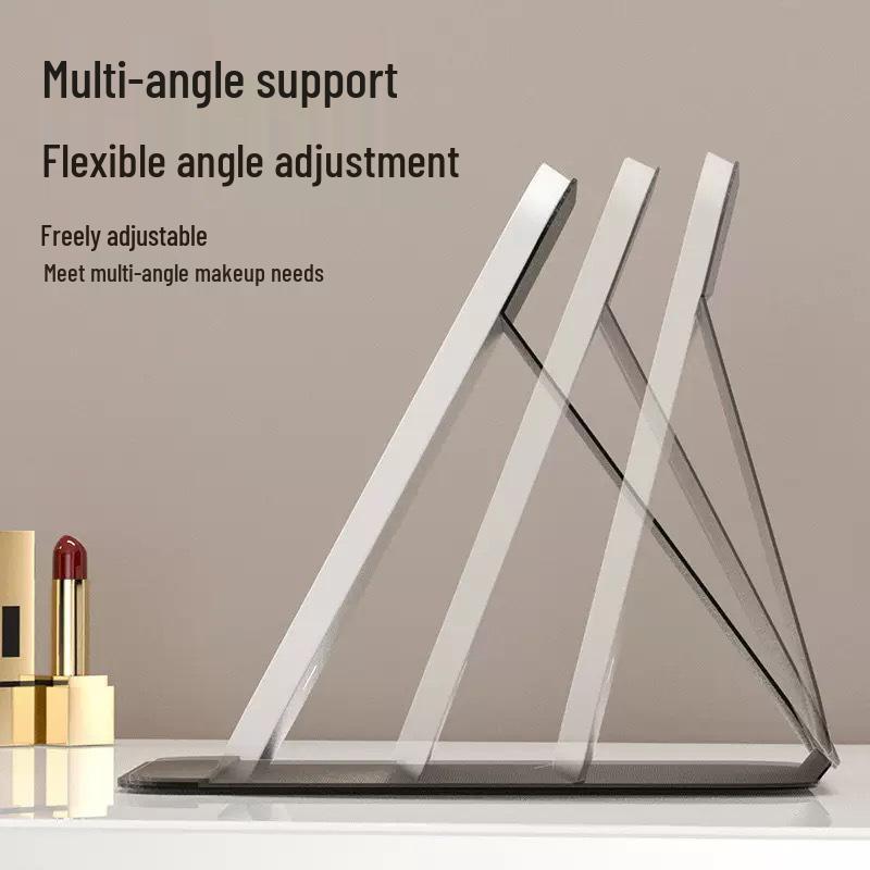 Folding LED Makeup Mirror with PU Leather Case - Portable for Dorm Use.