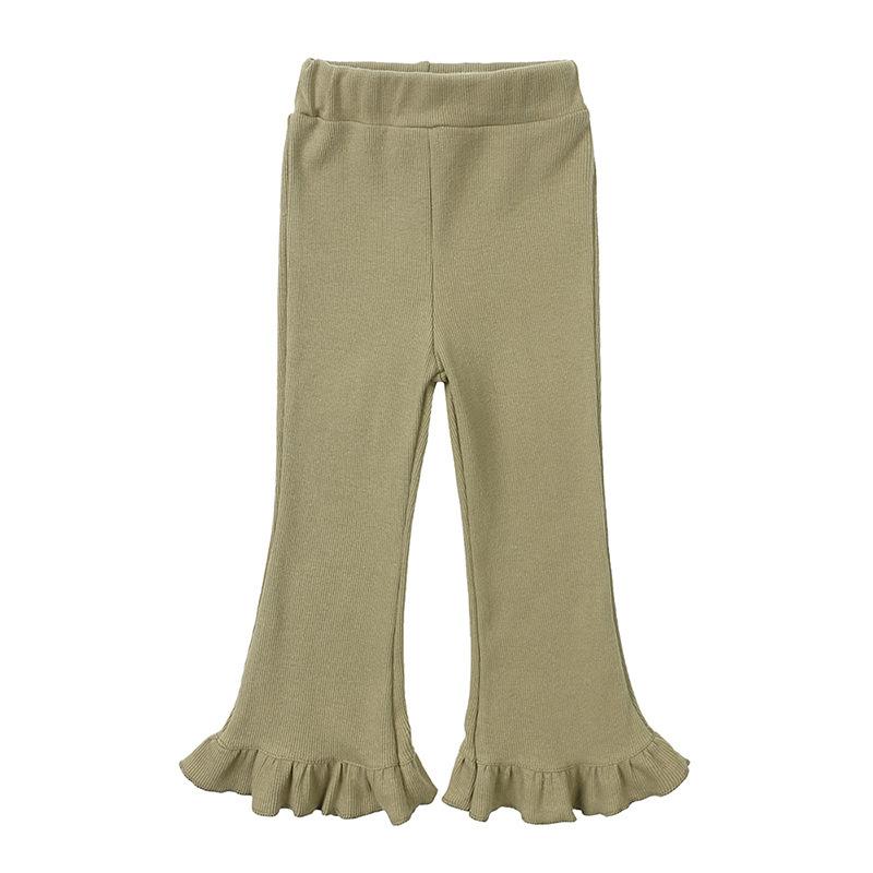 Girls Spring Autumn Stretch Cotton Ribbed Flare Pants Retro Versatile Bottoms