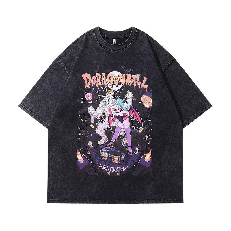 Harajuku Japanese Cartoon Printing Tide Brand Short-Sleeved T-Shirt Men'S And Women'S Hip-Hop Vibe Washed And Made Old Half-Sleeved Tee Shirt